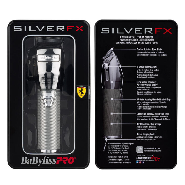 BaBylissPro SILVERFX Metal Lithium Clipper - FX870NS